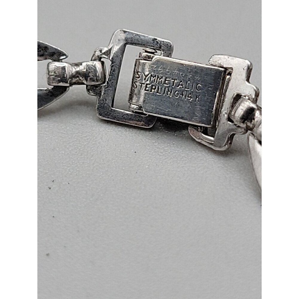 14k W. E. Richards Co. Symmetalic Sterling & Scarab Bracelet 6" Gemstones 1940s - Picture 8 of 15